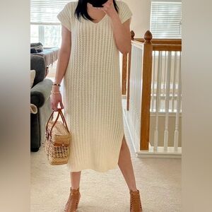Massimo Dutti Size S Italian Yarn Allover Cable Knit Midi Dress - Ivory/Cream